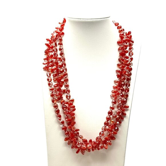 1920s-30s Czech Glass Sautoir Necklace —Bi-Color Red & Crystal Beads — 69" – EUC - Picture 2 of 9